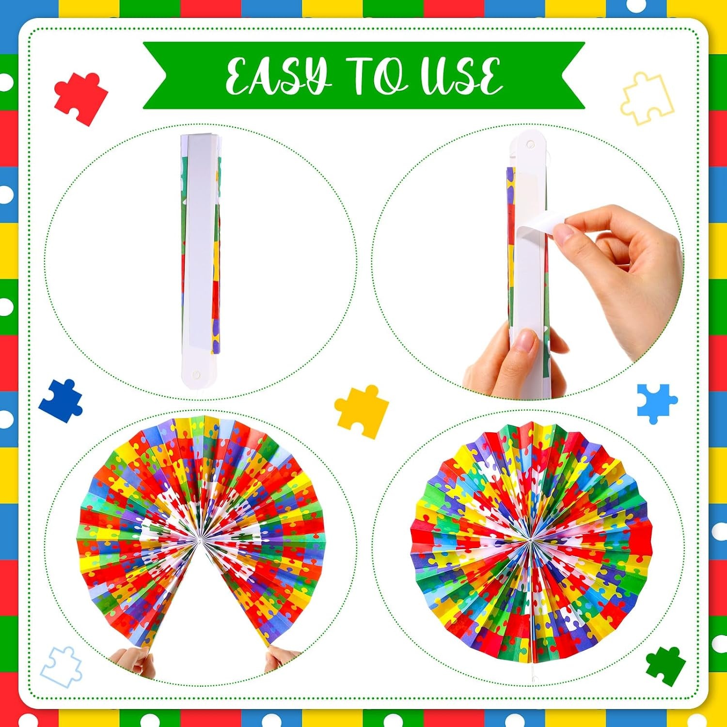 image:imageOutus 9 Pcs Puzzle Pieces Bulletin Board Classroom Decorations Paper Fans Colorful Puzzles Paper Accents Welcome Back to School Bulletin Board Set for Baby Nursery Bedroom Sunday School Wall Decor
