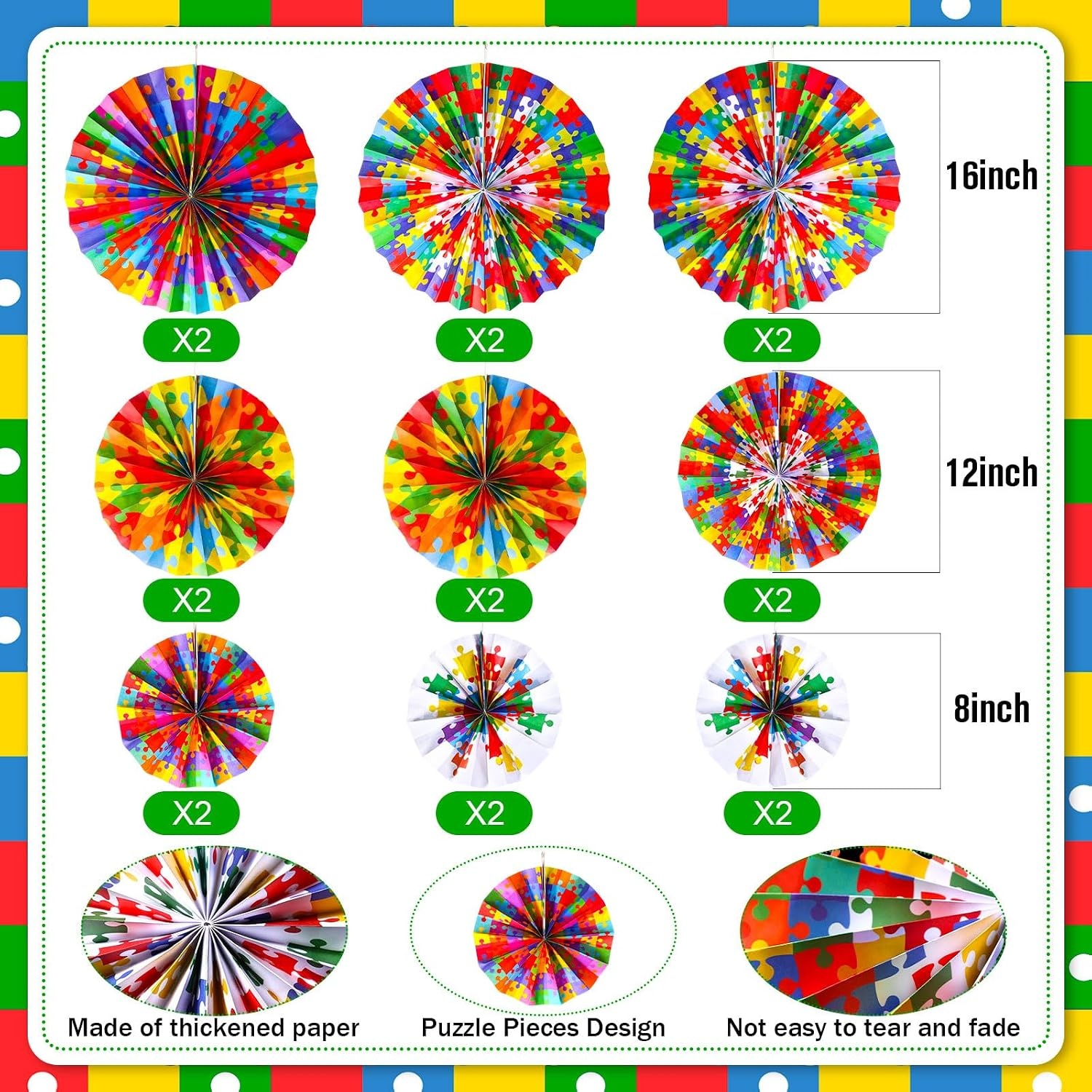 image:imageOutus 9 Pcs Puzzle Pieces Bulletin Board Classroom Decorations Paper Fans Colorful Puzzles Paper Accents Welcome Back to School Bulletin Board Set for Baby Nursery Bedroom Sunday School Wall Decor
