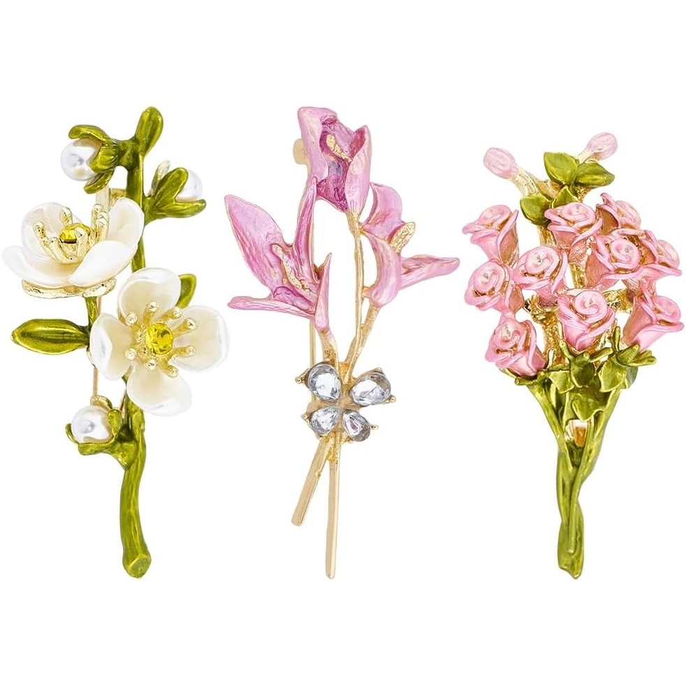 image:image3 PS Womens elegant flower brooch vintage enamel corsage coat and suit pendant necklace jasmine rhinestone lily pink rose bouquet