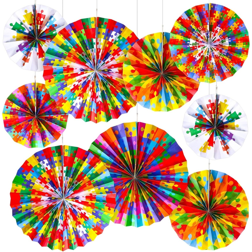 image:imageOutus 9 Pcs Puzzle Pieces Bulletin Board Classroom Decorations Paper Fans Colorful Puzzles Paper Accents Welcome Back to School Bulletin Board Set for Baby Nursery Bedroom Sunday School Wall Decor