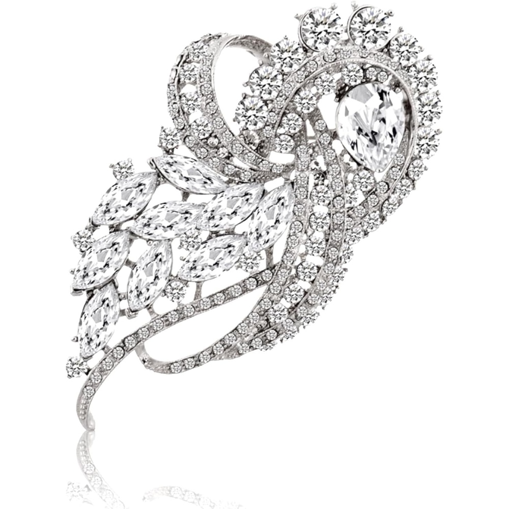 image:imageRhinestone Brooch for Women Large Clear Vintage Crystal Flower Bouquet Pin Elegant Broach for Dresses Fashion Jewelry Diamond Pins for Special Occasions and Clothing