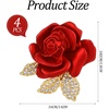 image:image4pcs Rose Brooch Elegant Red Rhinestone Rose Pin Crystal Roses Brooches for Women Dress Party Dance Wedding Gift Accessories Jewelry