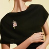image:imagePink Flower Brooches for Women Elegant Peach Blossom Cz Crystal Faux Pearl Enamel Lapel Pin for Wedding Party