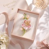 image:imagePink Flower Brooches for Women Elegant Peach Blossom Cz Crystal Faux Pearl Enamel Lapel Pin for Wedding Party