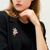 image:imagePink Flower Brooches for Women Elegant Peach Blossom Cz Crystal Faux Pearl Enamel Lapel Pin for Wedding Party