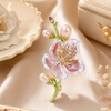 image:imagePink Flower Brooches for Women Elegant Peach Blossom Cz Crystal Faux Pearl Enamel Lapel Pin for Wedding Party