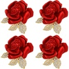 image:image4pcs Rose Brooch Elegant Red Rhinestone Rose Pin Crystal Roses Brooches for Women Dress Party Dance Wedding Gift Accessories Jewelry