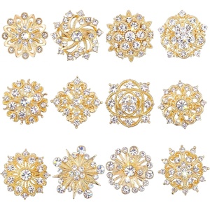 image:image12PCS Gold Rhinestone Brooch PinsCrystal Floral Brooches for DIY Crafts