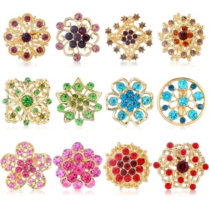 image:image12Pcs Brooches for Women Mixed Color Flower Vintage Brooch Pin Crystal Rhinestone Brooch for Crafts Wedding Bouquet Diy Decoration Gifts