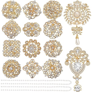 image:image14 Pcs Crystal Flower Brooch Pin Sets Gold Crystal Brooches Pearl Wedding Bouquet kit Set for Women DIY Craft Party