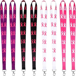 image:image24 Pieces Breast Cancer Awareness Pink Bulk Ribbon Lanyards Women for ID Badges Keychain Phone Bag Pink Black White Purple