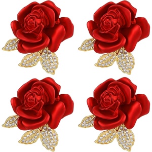 image:image4pcs Rose Brooch Elegant Red Rhinestone Rose Pin Crystal Roses Brooches for Women Dress Party Dance Wedding Gift Accessories Jewelry