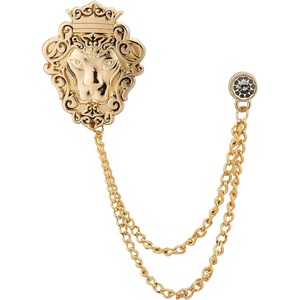 image:imageKnighthood Vintage Men Golden Crowned Lion King With Stone Hanging Chain Brooch Pins Lapel Pin Suit Coat for Women Accessories