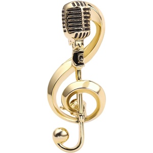 image:imagefor Creative Microphone Brooch Music Note Pins Alloy Bag Clothes Lapel Pin Jewelry Decor for Women Men Boy GoldColor Alloy