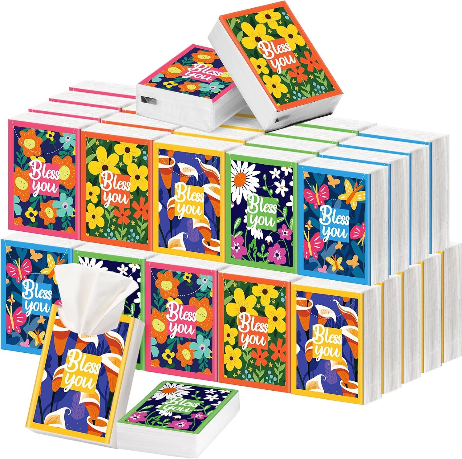 image:imageOutus 50 Pack Retro Christmas Travle Size Pocket Tissues Stocking StuffersAssorted Color