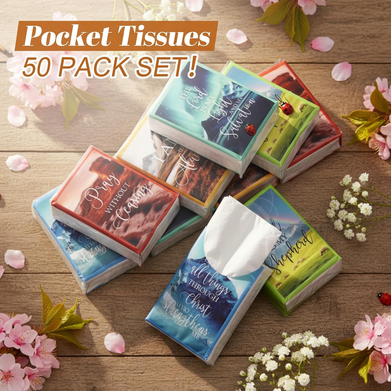 image:imageOutus 50 Pack Retro Christmas Travle Size Pocket Tissues Stocking StuffersAssorted Color