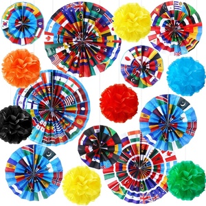 image:imageOutus 21 Pcs International World Flags Classroom Decorations Around The World Hanging Paper Fans Sport Party Tissue Paper Pom Poms for Garland Ceilings School Office Party Supplies Flag StyleCountry Flag