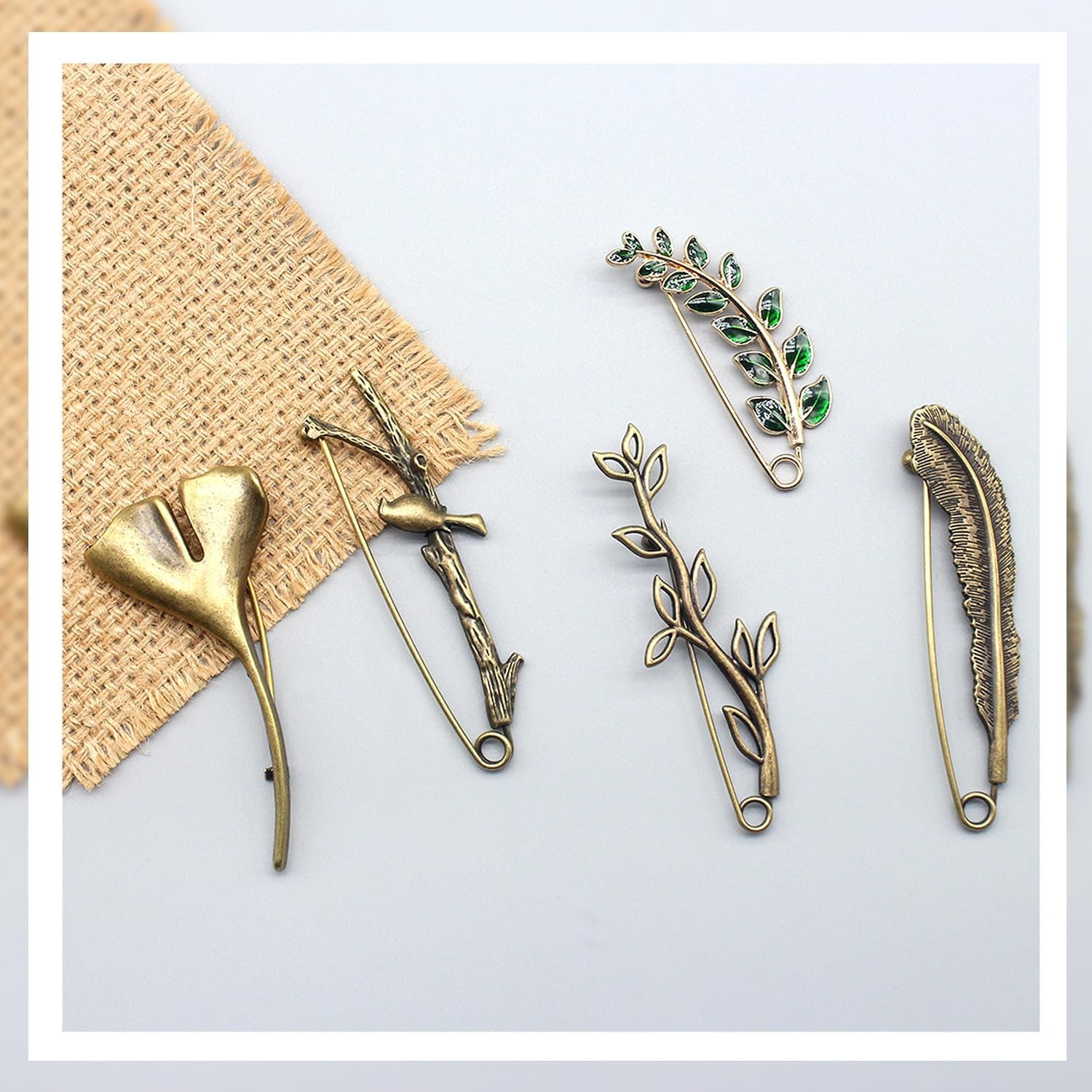 image:imageBenvo 5 Pcs Decorative Pins Safety Pins Steel Lock Pins Vintage Alloy Brooches Large Bronze Pins for Dressing Up Shawls Wraps Skirts Scarf Blankets Hats Capes