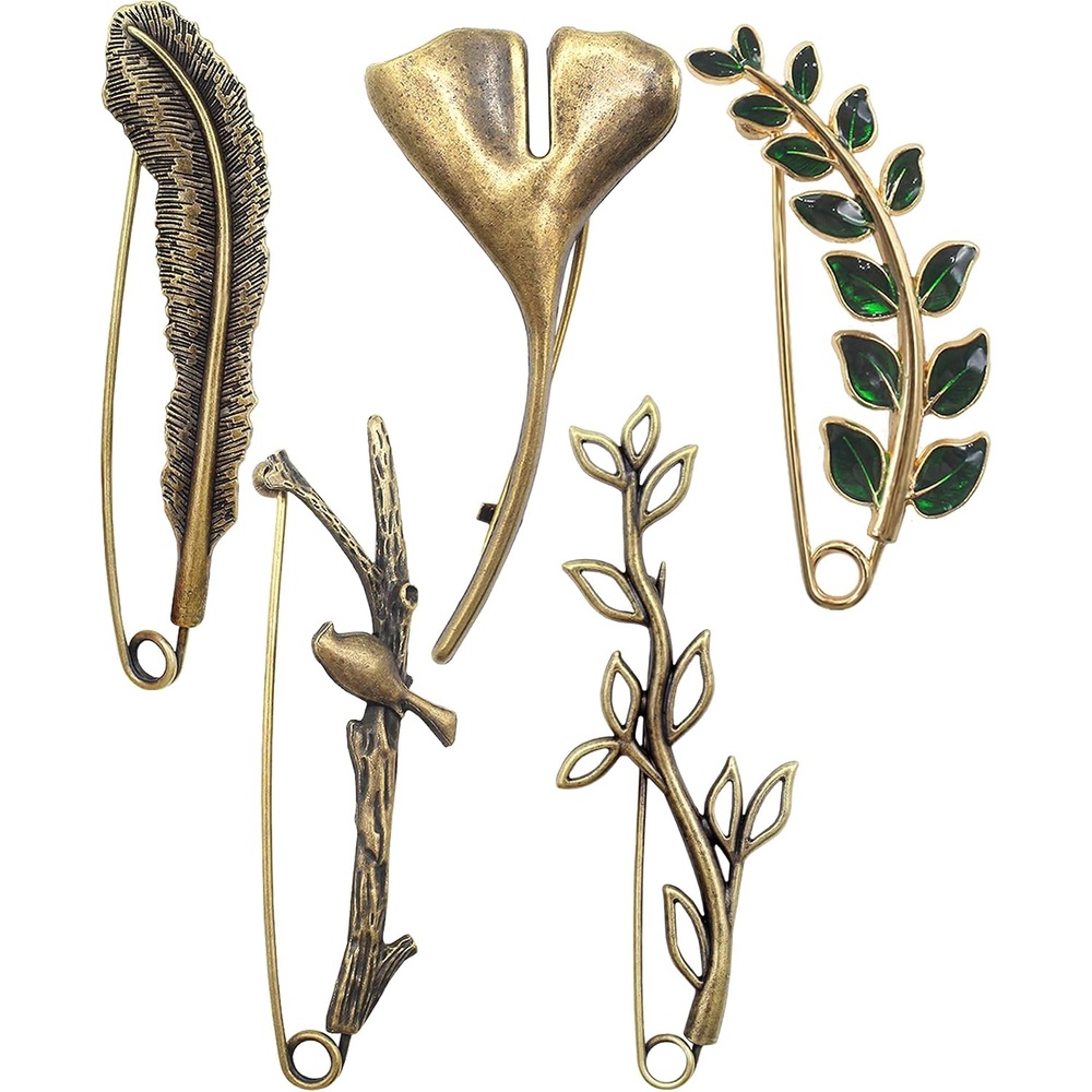 image:imageBenvo 5 Pcs Decorative Pins Safety Pins Steel Lock Pins Vintage Alloy Brooches Large Bronze Pins for Dressing Up Shawls Wraps Skirts Scarf Blankets Hats Capes