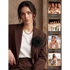 image:imageIRONBOX Feather Brooches and Pins for Women  Large Flower Brooch CorsageBlack