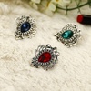 image:imageMINGHUA Retro Hollow Flower Waterdrop Gemstone Brooch for WomenStainless Steel Rose Gold Green Silver