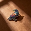 image:imageStained Raven Enamel Pin Halloween Crow Brooch Colorful Gothic Bird Lapel Pin Dark Aesthetic Gold Plated Animal Badge Backpacks Jackets Hats Spooky Hard Party Accessory Costume Decoration GiftBlue