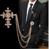 image:imageVintage Cross Tassel Chain Brooch Collar PinCrystal Rhinestone Cross Long Chain Lapel PinSuit Coat Breastpin Jewelry for Women Men SilverGold