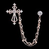 image:imageVintage Cross Tassel Chain Brooch Collar PinCrystal Rhinestone Cross Long Chain Lapel PinSuit Coat Breastpin Jewelry for Women Men SilverGold B