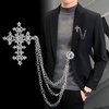 image:imageVintage Cross Tassel Chain Brooch Collar PinCrystal Rhinestone Cross Long Chain Lapel PinSuit Coat Breastpin Jewelry for Women Men SilverSilver A
