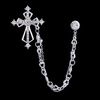 image:imageVintage Cross Tassel Chain Brooch Collar PinCrystal Rhinestone Cross Long Chain Lapel PinSuit Coat Breastpin Jewelry for Women Men SilverSilver B