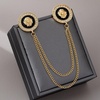 image:imageVintage Lion Head Coin Brooch Black Enamel Rhinestone Chain Lapel PinGold