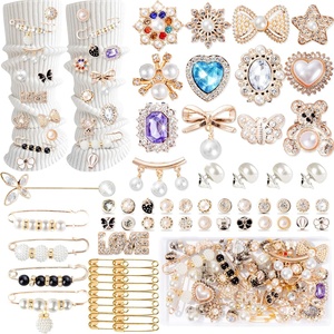 image:image65Pcs junk socks charms kit Safety Pin Brooch Shoe Charms for Sneakers Brooches and Pins for Women Pearl Rhinestone Brooch hat Pins Buttons