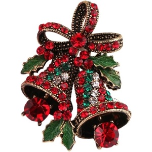 image:imageChristmas Brooch Pins Crystal Christmas Tree Snowflake Jingle Bell Reindeer Enamel Brooches Holiday Party Gift for Women12Vintage gold
