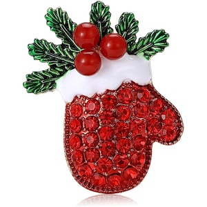 image:imageChristmas Brooch for Women Red Green Christmas Poinsettia Pins Sparkling Rhinestone Xmas Glove Brooch Crystal Xmas Wreath Pins Elegant Clothing Hat Bag Accessories Christmas Holiday Winter JewelryRedGlove