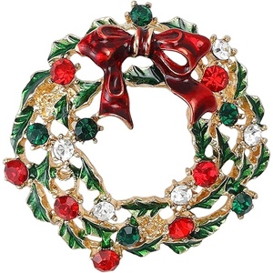 image:imageChristmas Brooch for Women Red Green Christmas Poinsettia Pins Sparkling Rhinestone Xmas Glove Brooch Crystal Xmas Wreath Pins Elegant Clothing Hat Bag Accessories Christmas Holiday Winter JewelryWreath