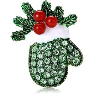 image:imageChristmas Brooch for Women Red Green Christmas Poinsettia Pins Sparkling Rhinestone Xmas Glove Brooch Crystal Xmas Wreath Pins Elegant Clothing Hat Bag Accessories Christmas Holiday Winter JewelryGreen