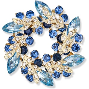 image:imageEVER FAITH Austrian Crystal Wedding Corsage Jewelry Accessory Bridal Flower Wreath Brooch Pin for WomenBlue GoldTone