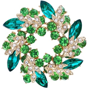 image:imageEVER FAITH Austrian Crystal Wedding Corsage Jewelry Accessory Bridal Flower Wreath Brooch Pin for WomenGreen GoldTone