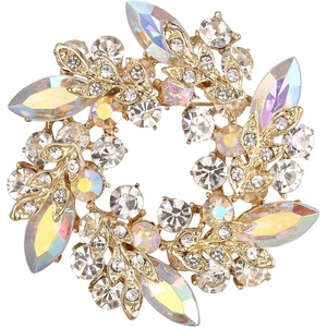 image:imageEVER FAITH Austrian Crystal Wedding Corsage Jewelry Accessory Bridal Flower Wreath Brooch Pin for WomenIridescent Clear AB GoldTone