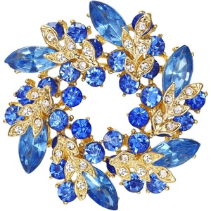 image:imageEVER FAITH Austrian Crystal Wedding Corsage Jewelry Accessory Bridal Flower Wreath Brooch Pin for WomenLight Blue GoldTone