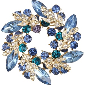 image:imageEVER FAITH Austrian Crystal Wedding Corsage Jewelry Accessory Bridal Flower Wreath Brooch Pin for WomenLight Blue w Sea Blue GoldTone