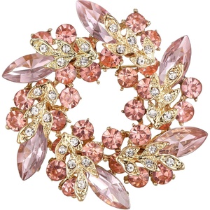 image:imageEVER FAITH Austrian Crystal Wedding Corsage Jewelry Accessory Bridal Flower Wreath Brooch Pin for WomenPeach GoldTone