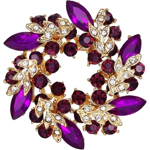 image:imageEVER FAITH Austrian Crystal Wedding Corsage Jewelry Accessory Bridal Flower Wreath Brooch Pin for WomenPurple GoldTone