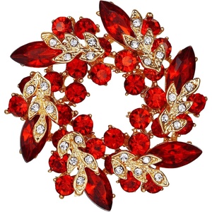 image:imageEVER FAITH Austrian Crystal Wedding Corsage Jewelry Accessory Bridal Flower Wreath Brooch Pin for WomenRed GoldTone