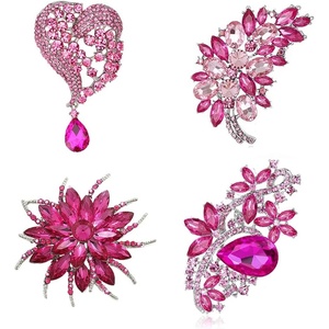 image:imageEzing 4Pcs Brooch Lot with Large Big Size Rhinestone Crystal Fashion JewelryPink