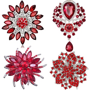 image:imageEzing 4Pcs Brooch Lot with Large Big Size Rhinestone Crystal Fashion JewelryRed