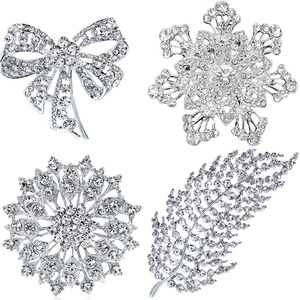 image:imageEzing 4Pcs Brooch Lot with Large Big Size Rhinestone Crystal Fashion JewelryWhite Crystal
