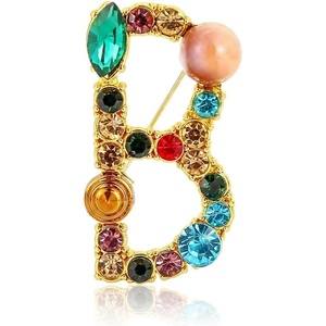 image:imageInitial Brooch Pins AZ 26 Letters Brooches For Women Colorful Enamel Alphabet Pin Pearl Crystal Lapel PinInitial Brooches B
