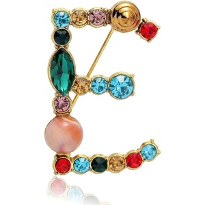 image:imageInitial Brooch Pins AZ 26 Letters Brooches For Women Colorful Enamel Alphabet Pin Pearl Crystal Lapel PinInitial Brooches E