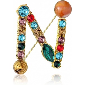 image:imageInitial Brooch Pins AZ 26 Letters Brooches For Women Colorful Enamel Alphabet Pin Pearl Crystal Lapel PinInitial Brooches N